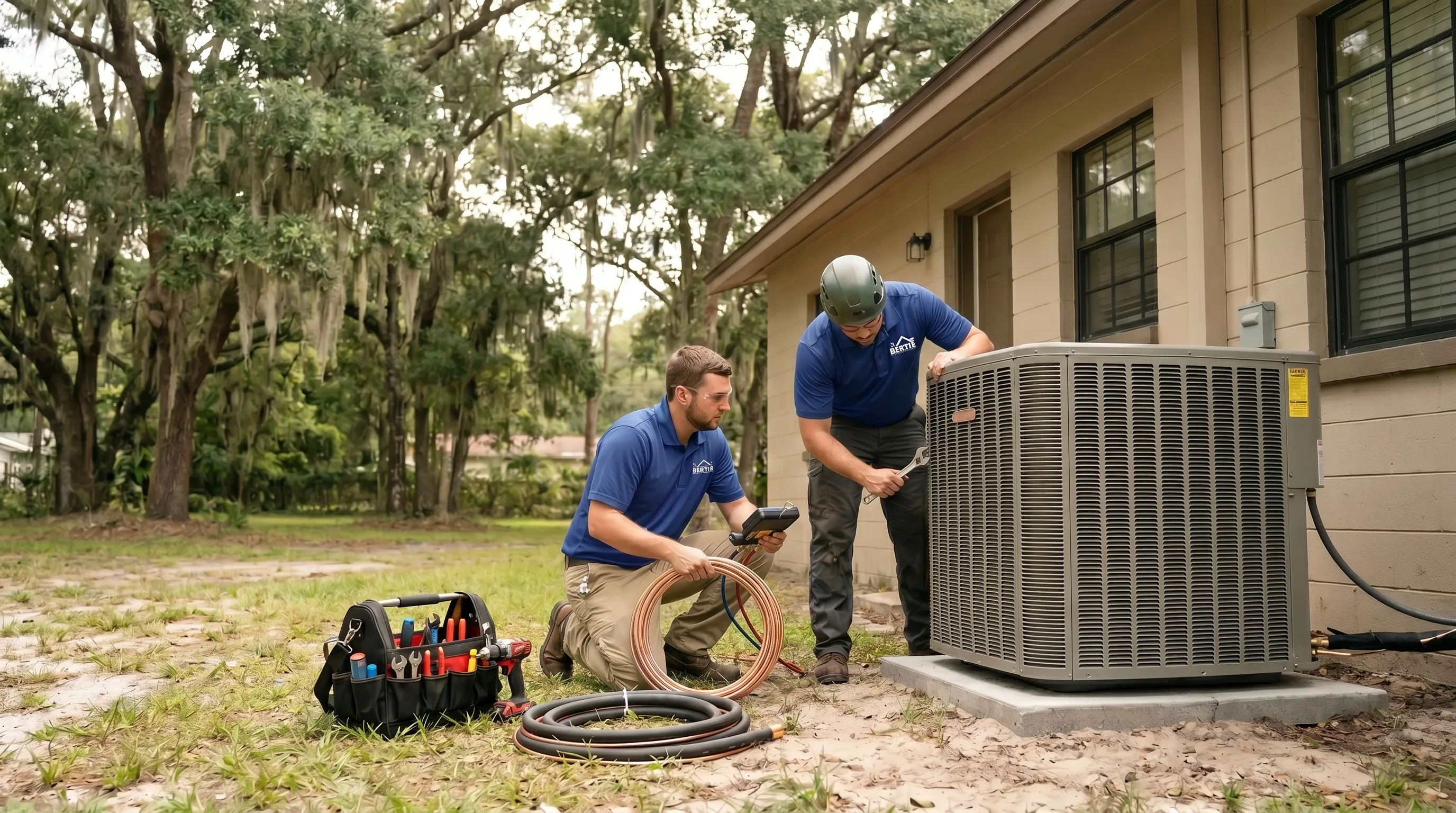 Bertie Air technicians installing a new AC system